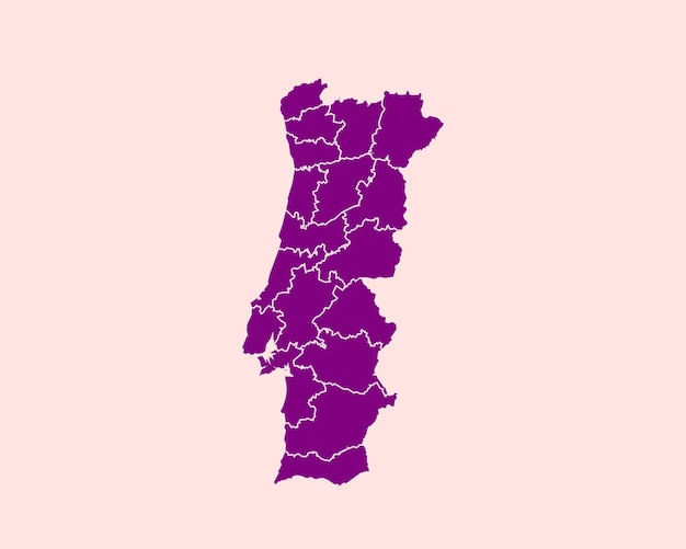 Mapa de borde detallado alto de color violeta de terciopelo moderno de Portugal aislado en púrpura