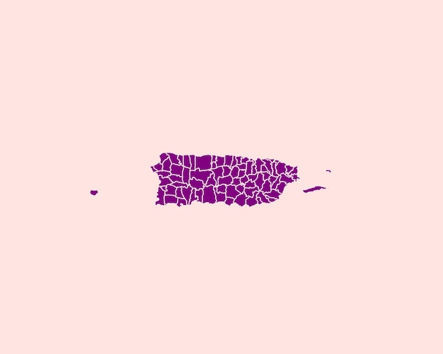 Mapa de borde detallado alto de color violeta de terciopelo moderno de Puerto Rico aislado en rosa