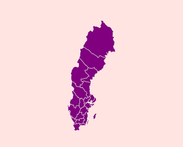 Mapa de borde detallado alto de color violeta de terciopelo moderno de Suecia aislado en rosa
