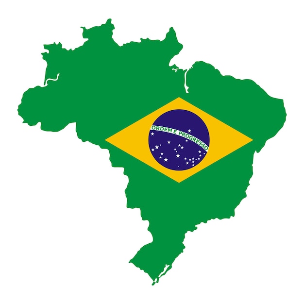 Mapa de brasil con bandera nacional oficial.