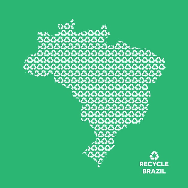 Mapa de brasil hecho a partir del símbolo de reciclaje concepto ambiental