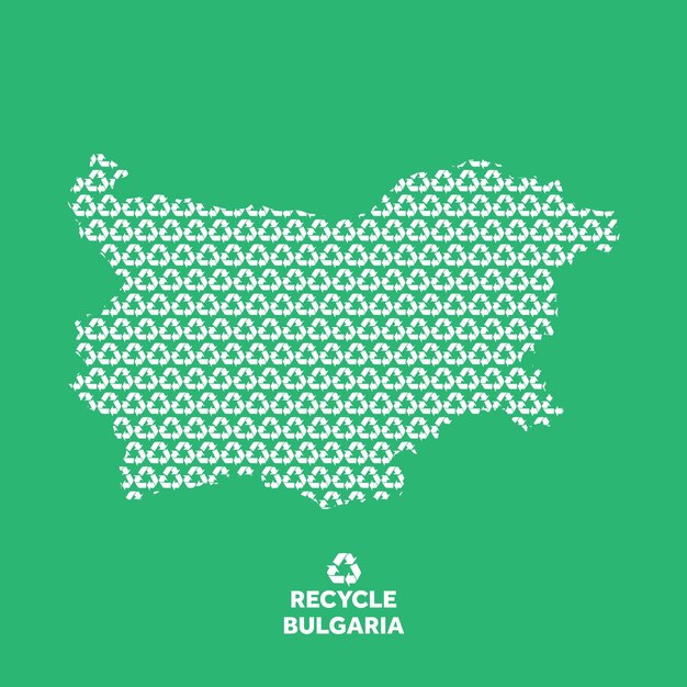 Mapa de bulgaria hecho a partir del símbolo de reciclaje concepto ambiental