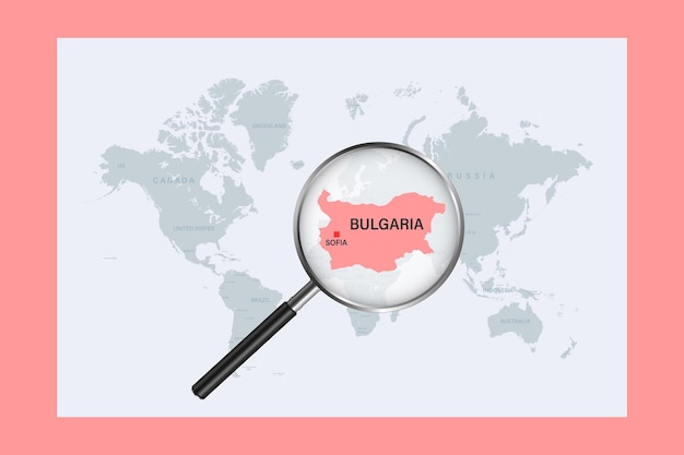 Mapa de bulgaria en el mapa del mundo político con lupa