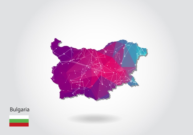 Mapa de bulgaria poligonal del vector. Diseño de baja poli. mapa de triángulos sobre fondo blanco. gráfico de degradado de estilo polivinílico bajo triangular arrugado geométrico, puntos de línea, diseño de interfaz de usuario.