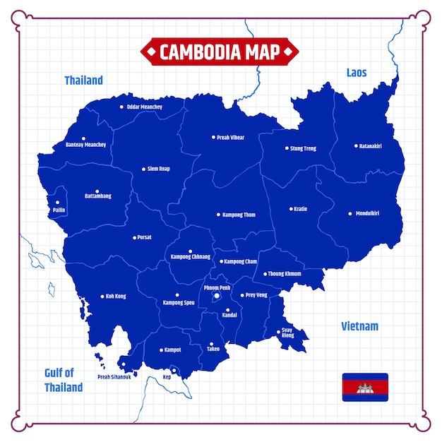 Mapa de Camboya con provincias y características geográficas