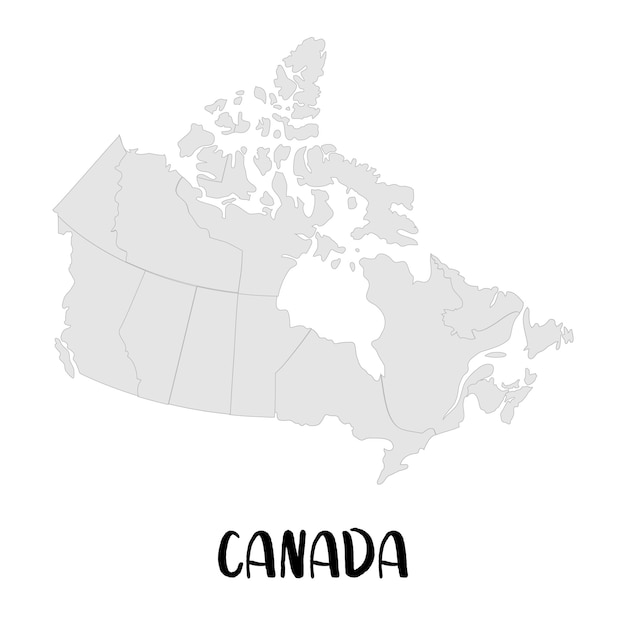 Mapa de canadá en gris sobre un fondo blanco.