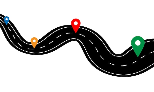 Mapa de carreteras con alfileres Navegabilidad de carreteras sinuosas Mapa de la ciudad