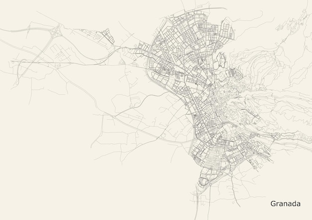 Mapa de carreteras de la ciudad de granada, españa