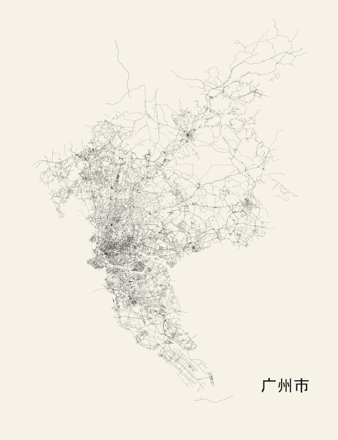 Vector mapa de carreteras de la ciudad de guangzhou, china