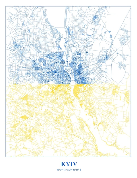 Vector mapa del cartel de la ciudad capital de kyiv de ucrania