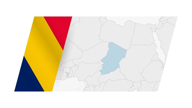 Vector mapa de chad en estilo moderno con la bandera de chad en el lado izquierdo