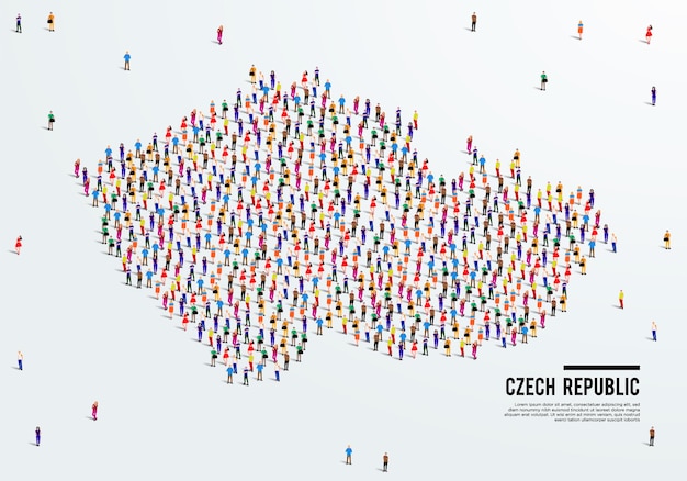Mapa de Chequia. Un gran grupo de personas se forman para crear una forma de Mapa de la República Checa. ilustración vectorial