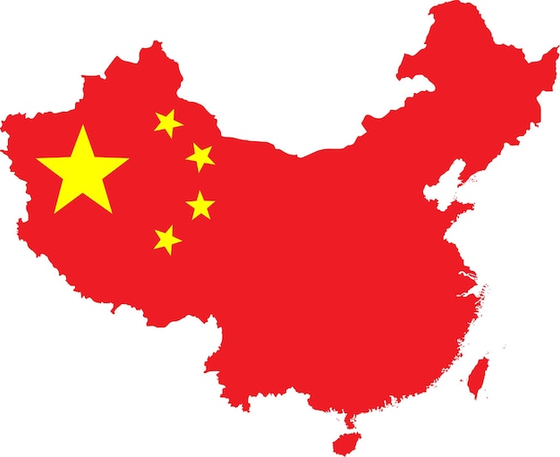 Mapa de china con cartografía asiática de bandera