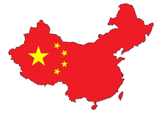 Mapa de China con el contorno de la bandera de un estado con una bandera nacional