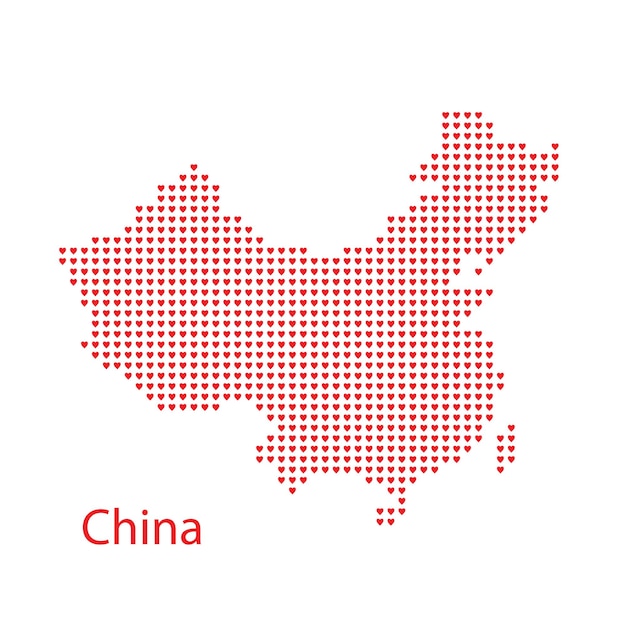 Mapa de China en el vector de corazones