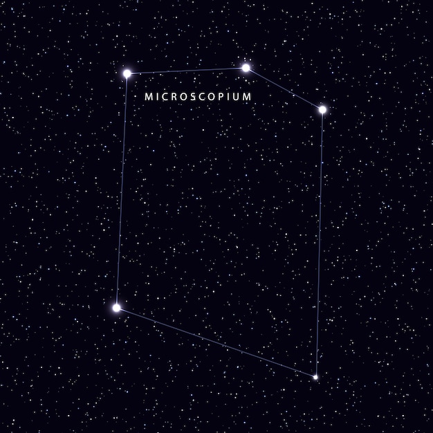 Vector mapa del cielo con el nombre de las estrellas y constelaciones. constelación de símbolos astronómicos microscopium