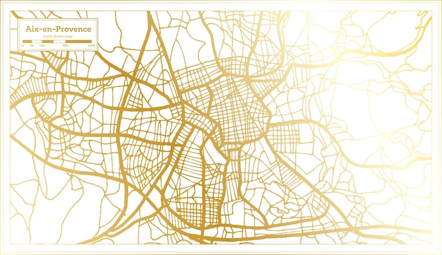 Mapa de la ciudad de Aix en Provence Francia en estilo retro en color dorado Mapa de contorno