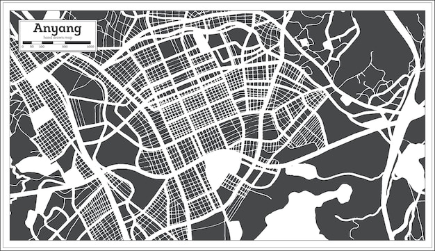 Mapa de la ciudad de anyang corea del sur en estilo retro. esquema del mapa. ilustración vectorial.