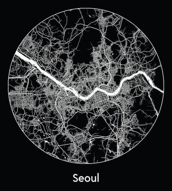 Vector mapa de la ciudad asia corea del sur seúl ilustración vectorial