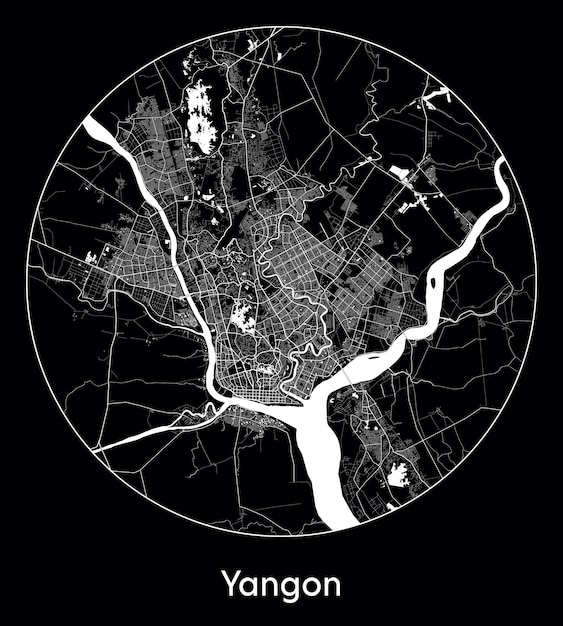 Mapa de la ciudad Asia Myanmar Yangon ilustración vectorial
