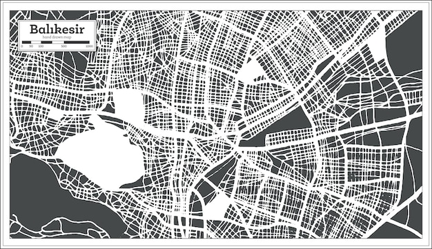 Mapa de la ciudad de Balikesir Turquía en estilo retro. Mapa de contorno. Ilustración de vector.