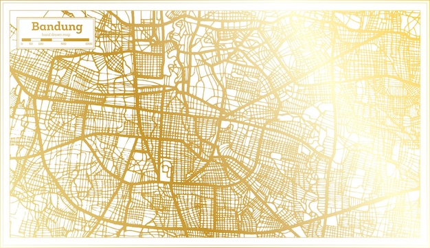 Mapa de la ciudad de Bandung Indonesia en estilo retro en color dorado Mapa de contorno