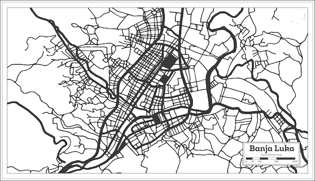 Vector mapa de la ciudad de banja luka bosnia y herzegovina en color blanco y negro en estilo retro aislado en blanco