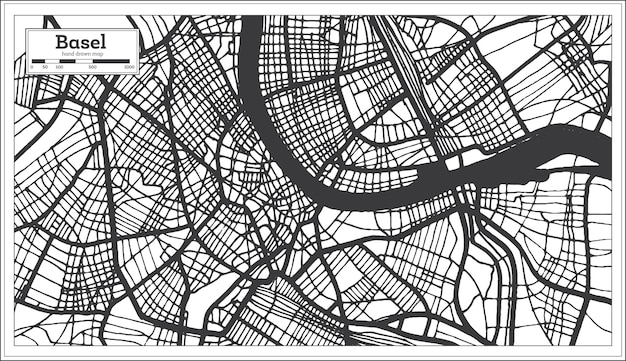 Mapa de la ciudad de Basilea Suiza en color blanco y negro en estilo retro Esquema Mapa Vector Ilustración