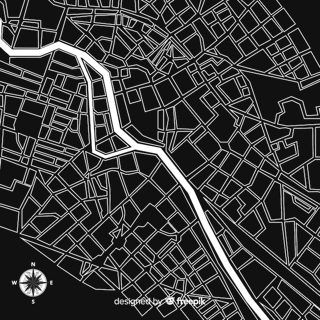 Mapa de la ciudad en blanco y negro con calles