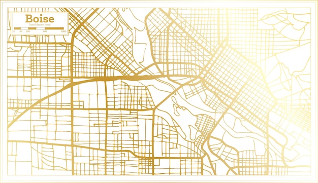 Mapa de la ciudad de Boise USA en estilo retro en color dorado Mapa de contorno