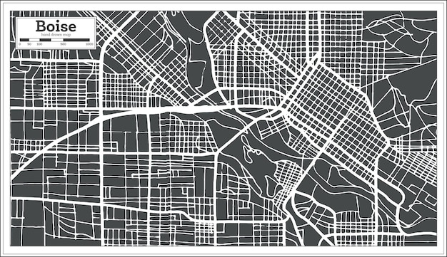 Mapa de la ciudad de boise usa en estilo retro. mapa de contorno. ilustración de vector.