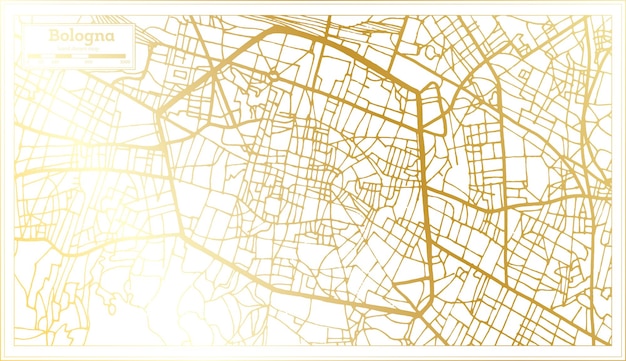 Vector mapa de la ciudad de bolonia italia en estilo retro en color dorado mapa de contorno