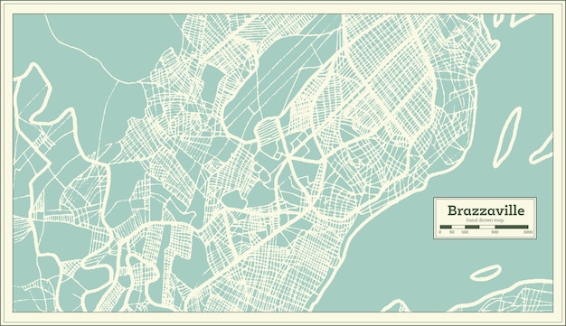 Mapa de la ciudad de brazzaville congo en estilo retro. mapa de contorno. ilustración de vector.