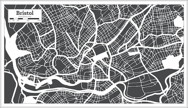 Mapa de la ciudad de Bristol Gran Bretaña en color blanco y negro en estilo retro Esquema Mapa Vector Ilustración