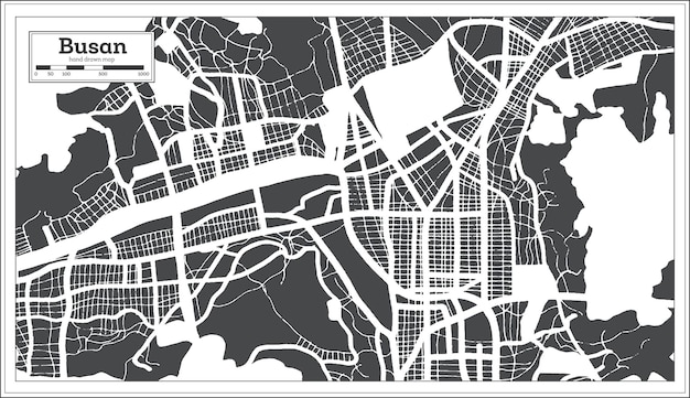 Mapa de la ciudad de Busan Corea del Sur en estilo retro Esquema Mapa Vector Ilustración