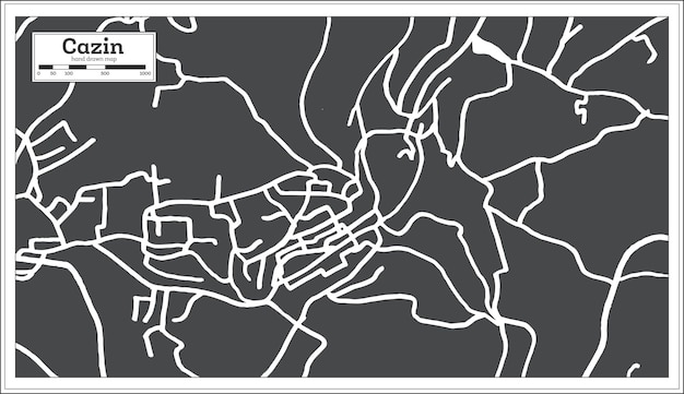 Mapa de la ciudad de Cazin Bosnia y Herzegovina en color blanco y negro en estilo retro aislado en blanco