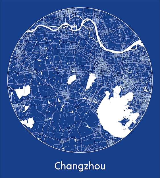 Vector mapa de la ciudad changzhou china asia blue print round circle vector illustration