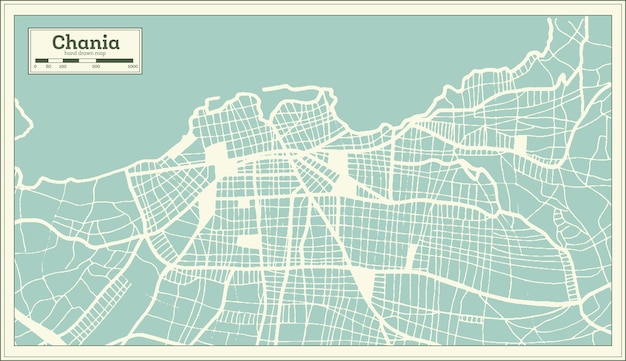 Mapa de la ciudad de Chania Grecia en estilo retro Mapa de contorno