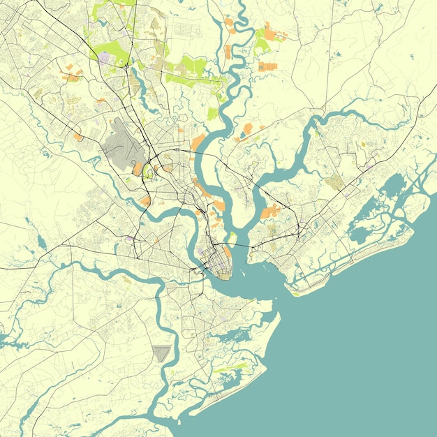 Mapa de la ciudad de Charleston Carolina del Sur EE.UU.