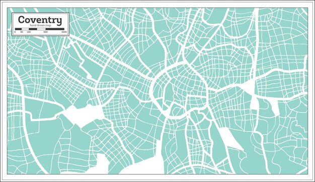 Vector mapa de la ciudad de coventry gran bretaña en estilo retro mapa de contorno