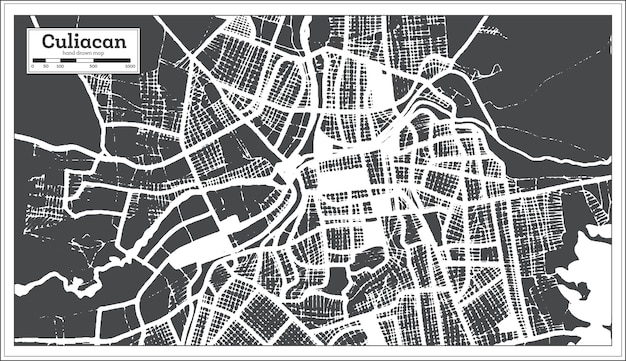 Vector mapa de la ciudad de culiacán méxico en estilo retro mapa de contorno