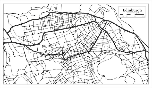 Vector mapa de la ciudad de edimburgo gran bretaña en color blanco y negro en estilo retro mapa de contorno