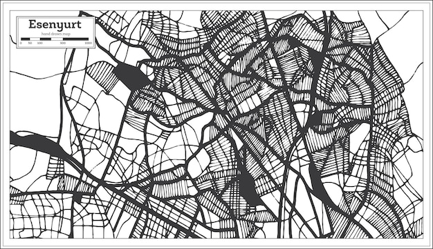 Mapa de la ciudad de Esenyurt Turquía en color blanco y negro en el mapa de esquema de estilo retro