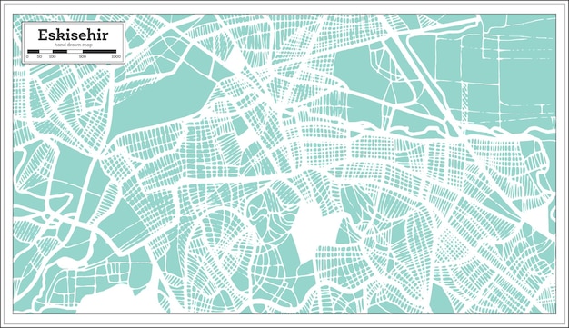 Mapa de la ciudad de Eskisehir Turquía en estilo retro. Mapa de contorno. Ilustración de vector.