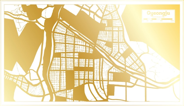 Mapa de la ciudad de Gyeongju Corea del Sur en estilo retro en color dorado Mapa de contorno