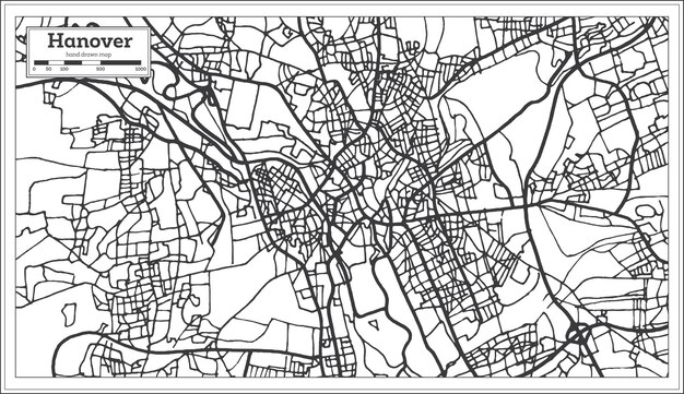 Mapa de la ciudad de Hannover, Alemania en estilo retro. Mapa de contorno. Ilustración de vector.