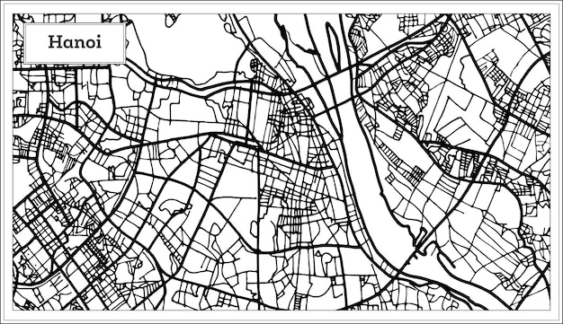 Mapa de la ciudad de hanoi, vietnam en color blanco y negro. mapa de contorno. ilustración de vector.