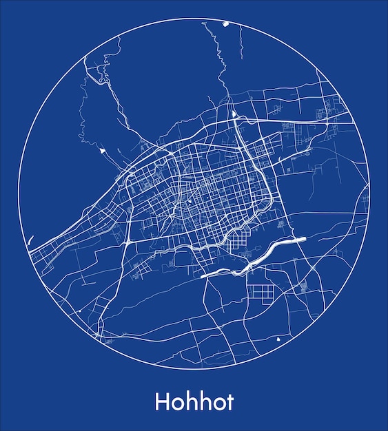 Mapa de la ciudad Hohhot China Asia blue print round Circle vector illustration