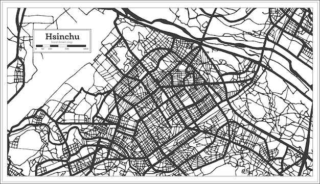 Mapa de la ciudad de hsinchu taiwán indonesia en color blanco y negro. mapa de contorno. ilustración de vector.