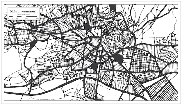 Vector mapa de la ciudad de kahramanmarash turquía en color blanco y negro en el mapa de contorno de estilo retro